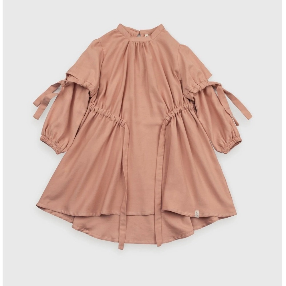 Organic Cotton Dusty Rose Midi Dress Long Sleeve Cottagecore Modern Praire - 16Y - Picture 2 of 8